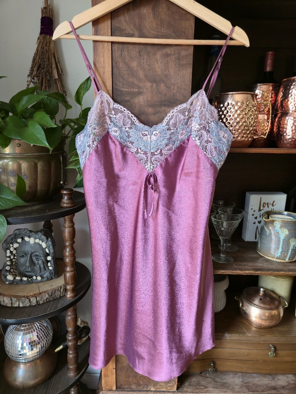 VINTAGE Mauve Lace-Trim Slip Dress, sz 40